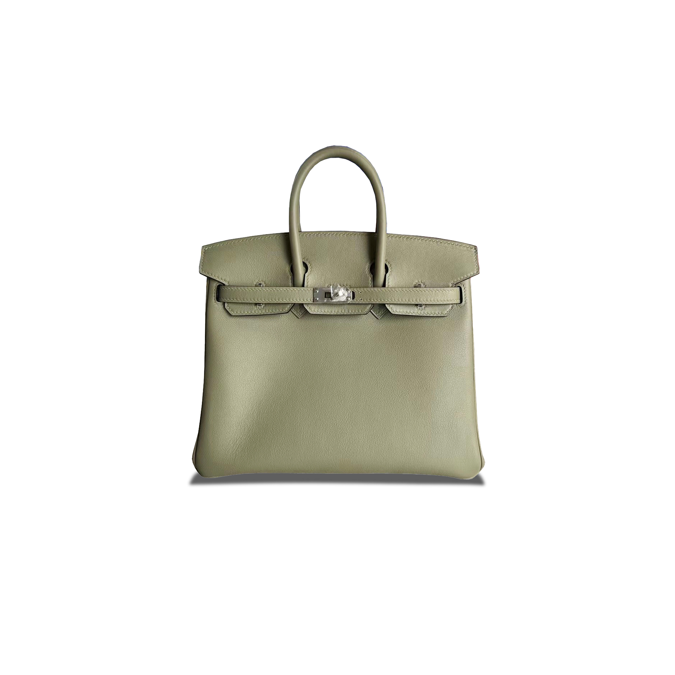 HERMÈS BIRKIN 25 SWIFT LEATHER SAGE GREEN SILVER BUCKLE H049362CK18 (25*20*13cm)